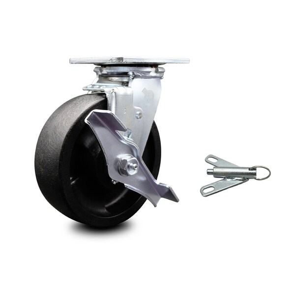 Service Caster 6 Inch Glass Filled Nylon Caster with Roller Bearing and Brake/Swivel Lock SCC SCC-30CS620-GFNR-TLB-BSL - main